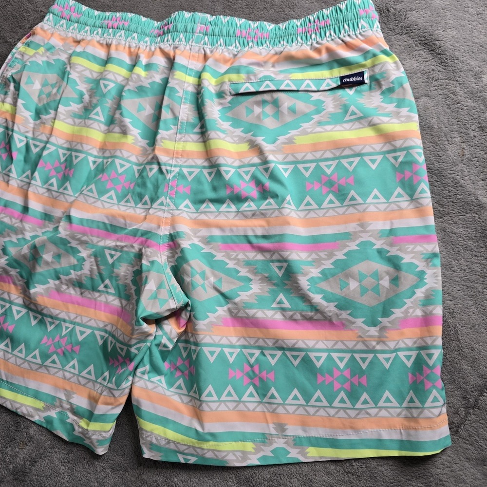 Chubbies Shorts Men's XL Teal Aztec En Fuegos 7" Swim Trunks Lined Drawstring - Picture 13 of 16